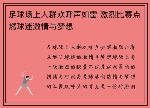 足球场上人群欢呼声如雷 激烈比赛点燃球迷激情与梦想