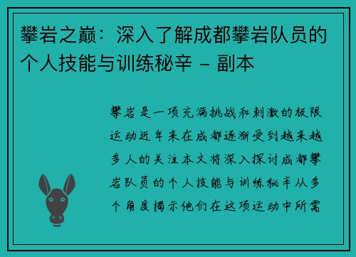 攀岩之巅：深入了解成都攀岩队员的个人技能与训练秘辛 - 副本